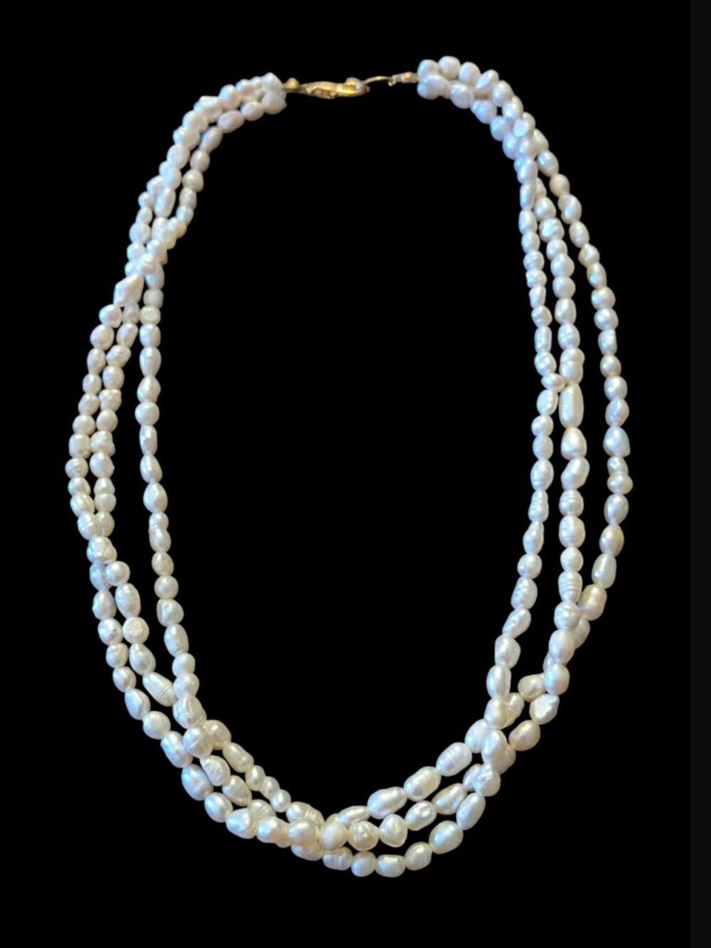 Freshwater Natural Rice Pearl Triple Strand Gold Tone Clasp 18.25" Necklace